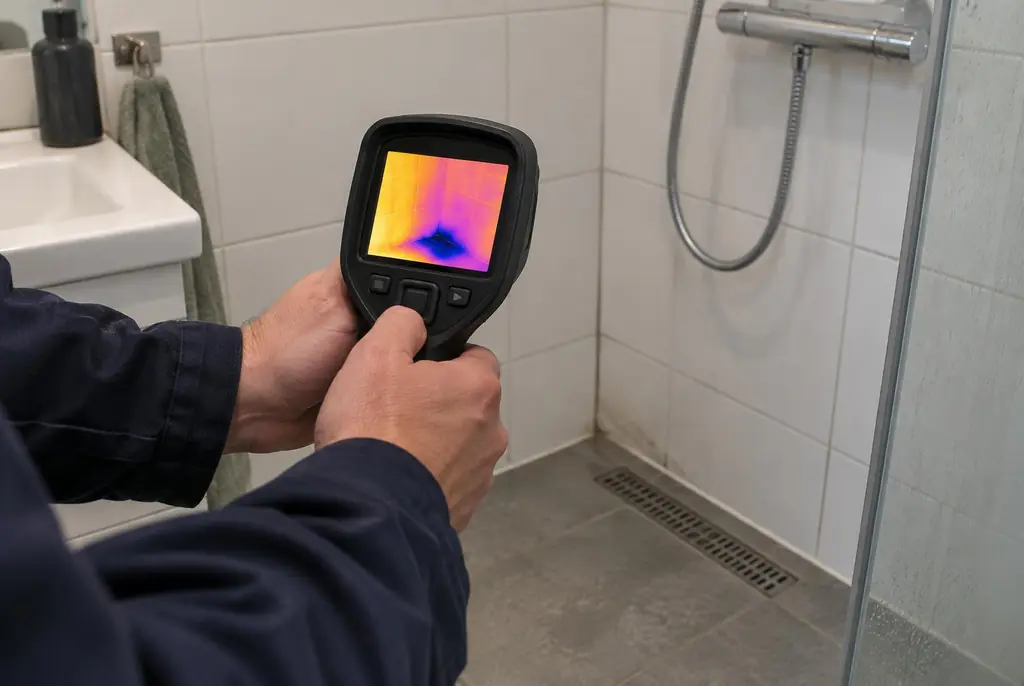 Lekdetectie Westbroek – lekdetectiespecialist met warmtebeeldcamera in een badkamer